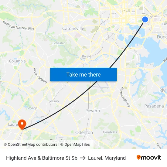 Highland Ave & Baltimore St Sb to Laurel, Maryland map