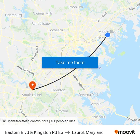 Eastern Blvd & Kingston Rd Eb to Laurel, Maryland map