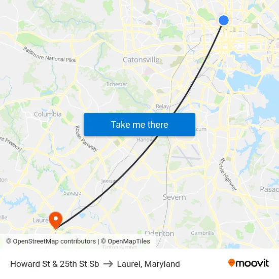 Howard St & 25th St Sb to Laurel, Maryland map