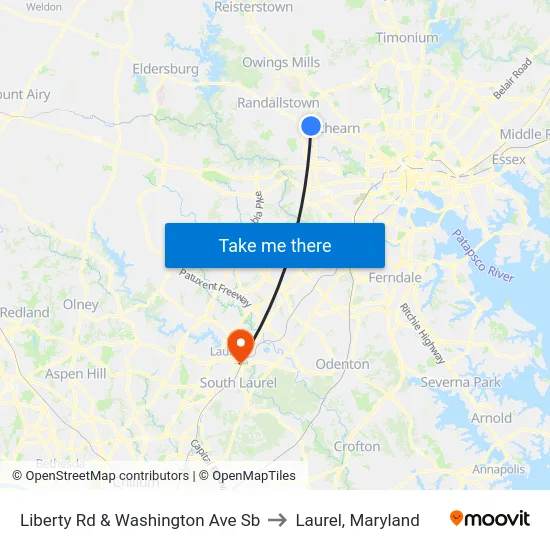 Liberty Rd & Washington Ave Sb to Laurel, Maryland map