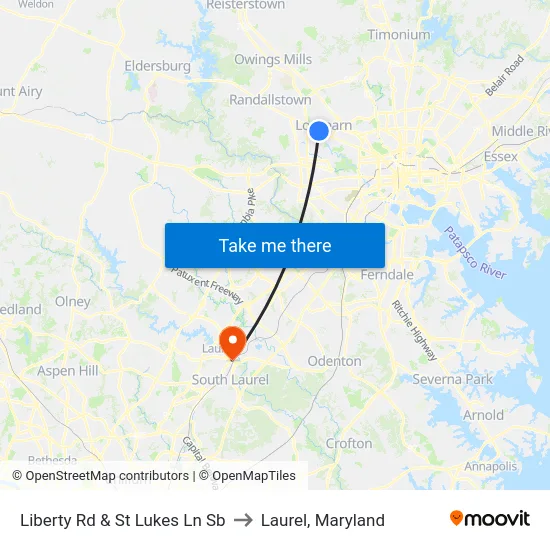 Liberty Rd & St Lukes Ln Sb to Laurel, Maryland map