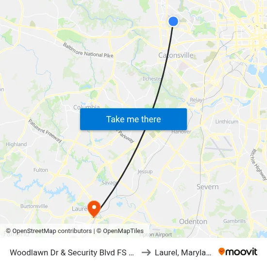 Woodlawn Dr & Security Blvd FS Nb to Laurel, Maryland map