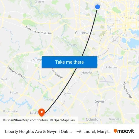 Liberty Heights Ave & Gwynn Oak Ave FS to Laurel, Maryland map