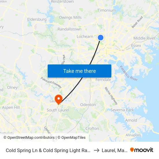 Cold Spring Ln & Cold Spring Light Rail Station Mid Wb to Laurel, Maryland map