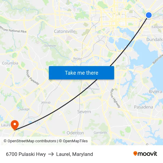 6700 Pulaski Hwy to Laurel, Maryland map