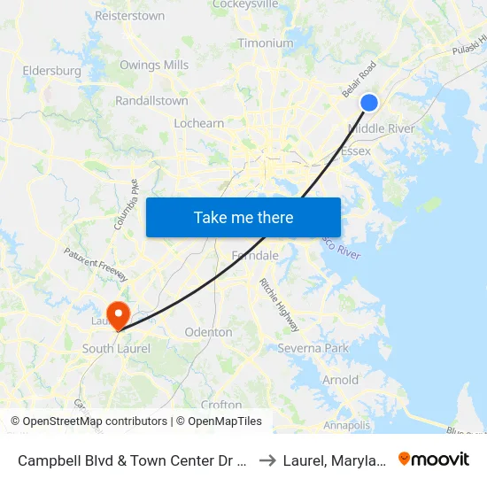 Campbell Blvd & Town Center Dr Nb to Laurel, Maryland map