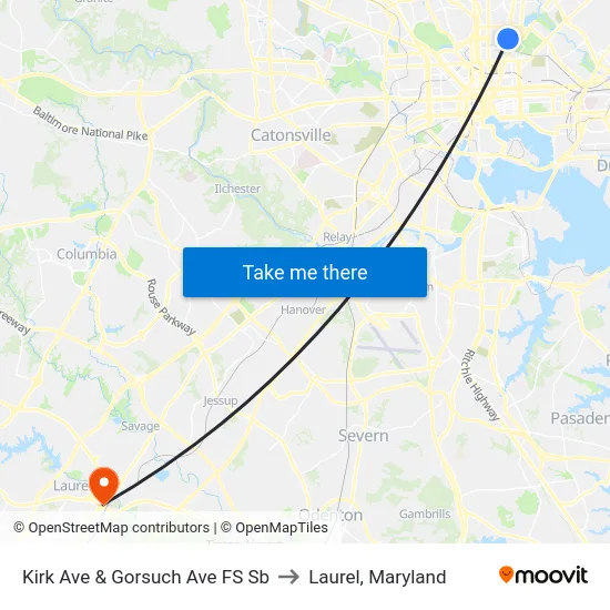 Kirk Ave & Gorsuch Ave FS Sb to Laurel, Maryland map