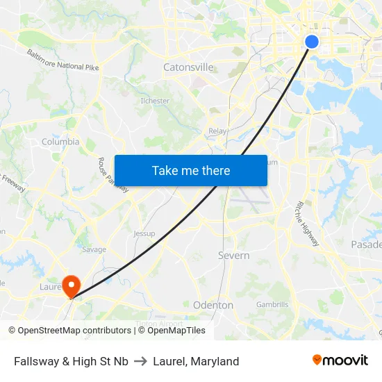 Fallsway & High St Nb to Laurel, Maryland map