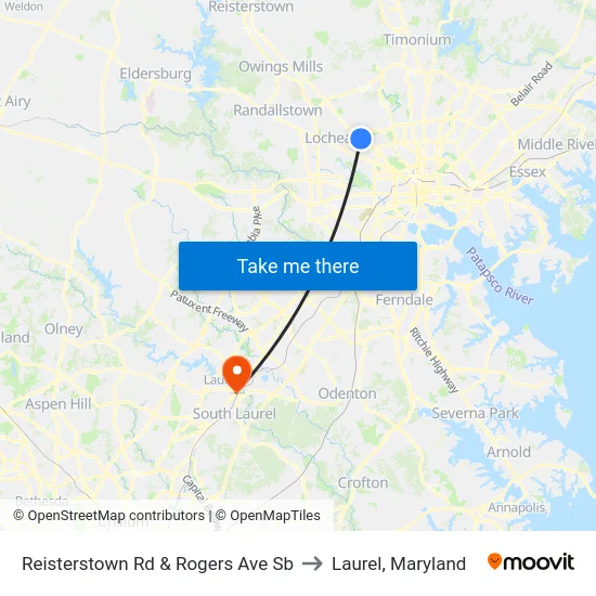 Reisterstown Rd & Rogers Ave Sb to Laurel, Maryland map