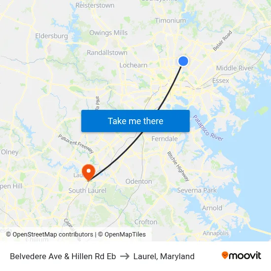 Belvedere Ave & Hillen Rd Eb to Laurel, Maryland map