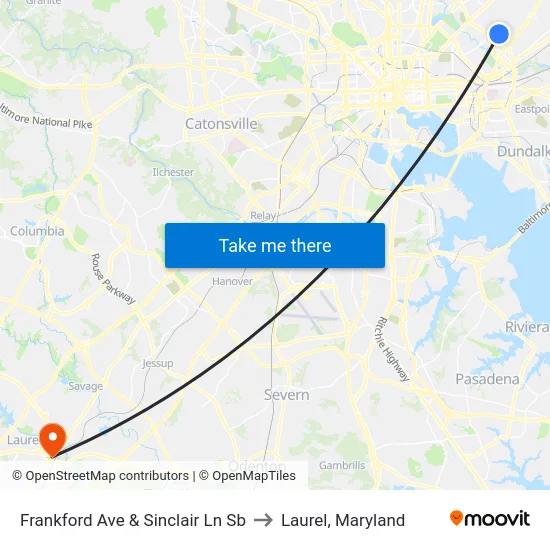 Frankford Ave & Sinclair Ln Sb to Laurel, Maryland map