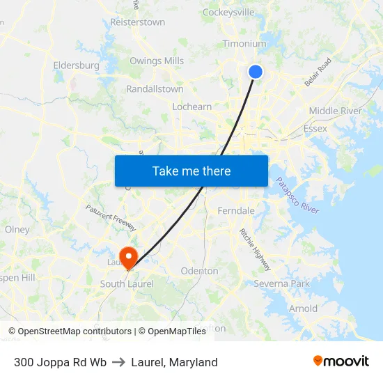 300 Joppa Rd Wb to Laurel, Maryland map