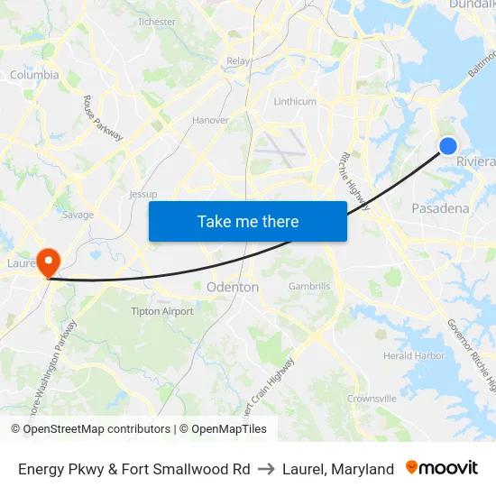 Energy Pkwy & Fort Smallwood Rd to Laurel, Maryland map