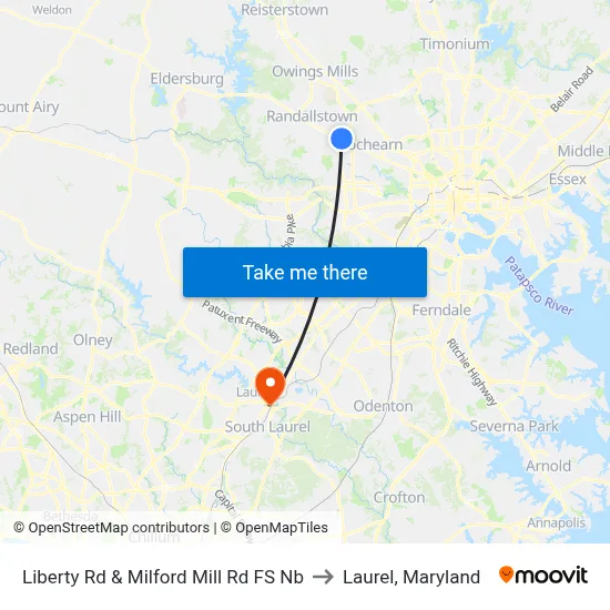 Liberty Rd & Milford Mill Rd FS Nb to Laurel, Maryland map