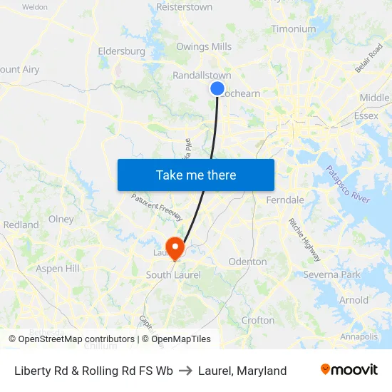 Liberty Rd & Rolling Rd FS Wb to Laurel, Maryland map