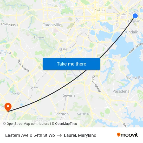 Eastern Ave & 54th St Wb to Laurel, Maryland map