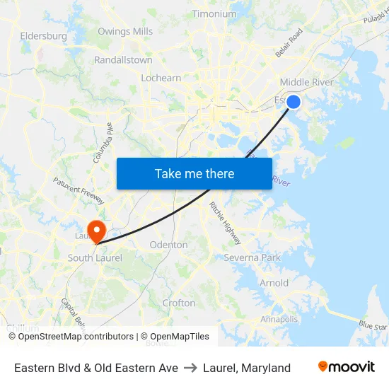 Eastern Blvd & Old Eastern Ave to Laurel, Maryland map