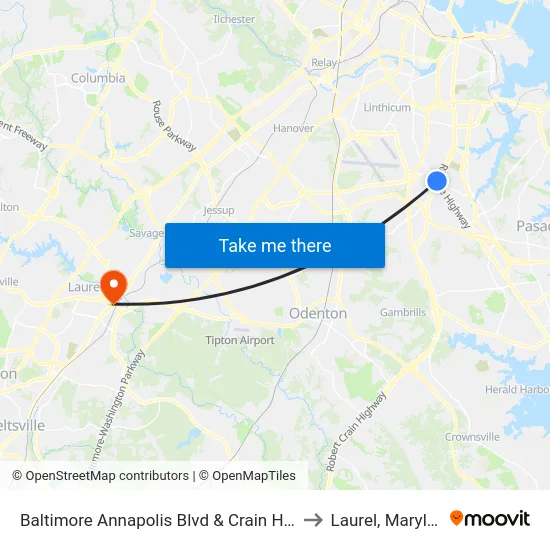 Baltimore Annapolis Blvd & Crain Hwy Eb to Laurel, Maryland map