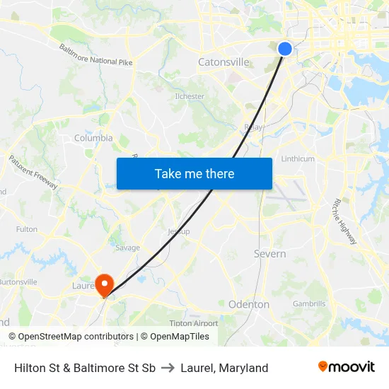 Hilton St & Baltimore St Sb to Laurel, Maryland map