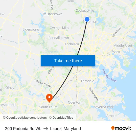 200 Padonia Rd Wb to Laurel, Maryland map