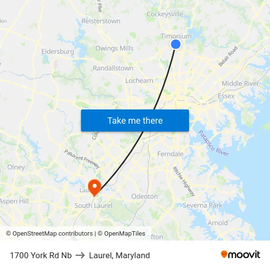 1700 York Rd Nb to Laurel, Maryland map