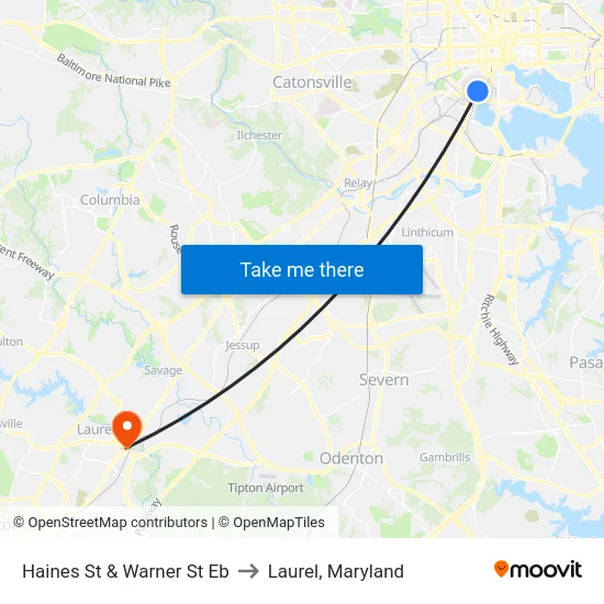 Haines St & Warner St Eb to Laurel, Maryland map