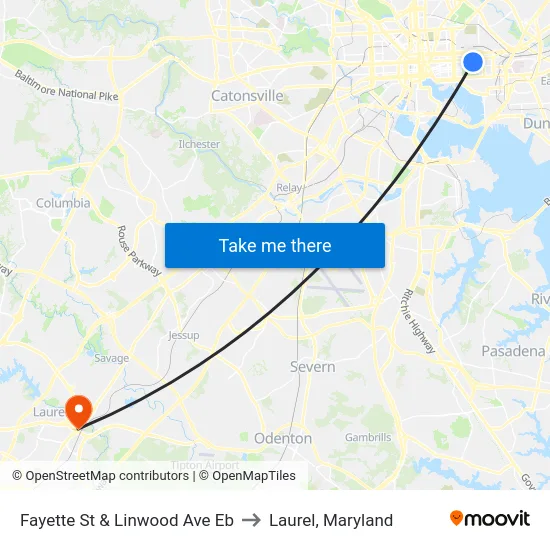 Fayette St & Linwood Ave Eb to Laurel, Maryland map