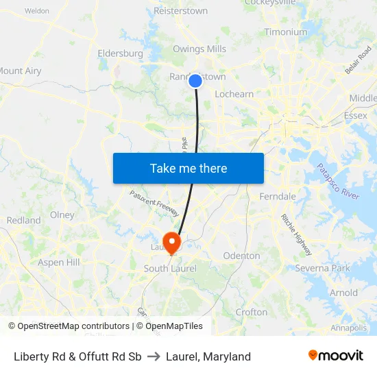 Liberty Rd & Offutt Rd Sb to Laurel, Maryland map
