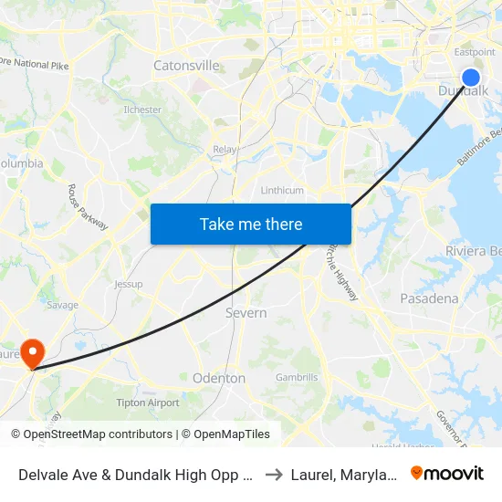 Delvale Ave & Dundalk High Opp Sb to Laurel, Maryland map