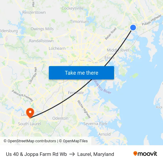 Us 40 & Joppa Farm Rd Wb to Laurel, Maryland map