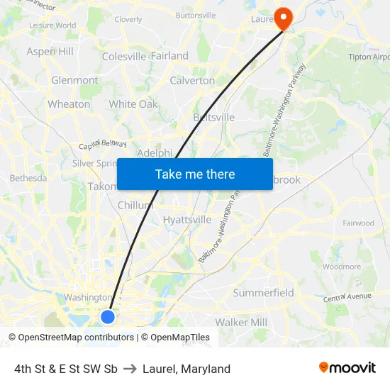 4th St & E St SW Sb to Laurel, Maryland map