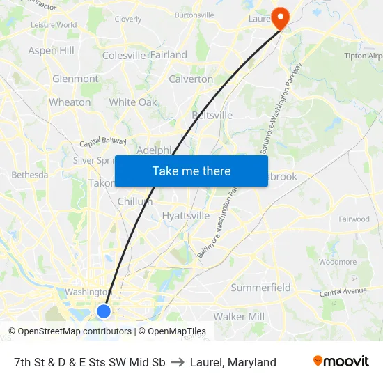 7th St & D & E Sts SW Mid Sb to Laurel, Maryland map