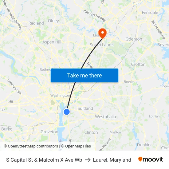 S Capital St & Malcolm X Ave Wb to Laurel, Maryland map