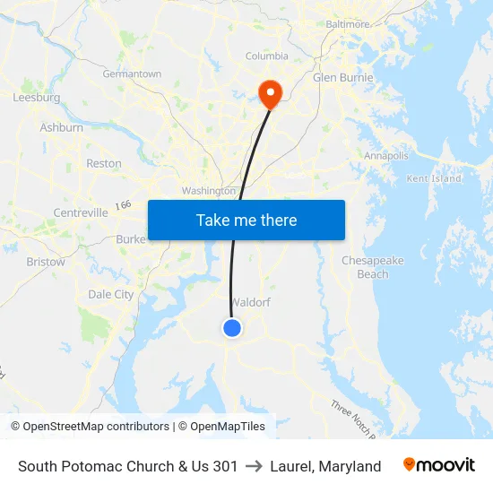 South Potomac Church & Us 301 to Laurel, Maryland map