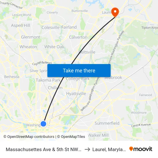 Massachusettes Ave & 5th St NW Eb to Laurel, Maryland map