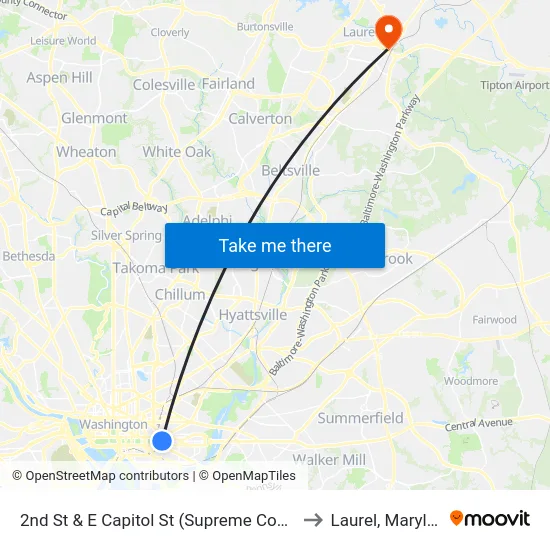 2nd St & E Capitol St (Supreme Court) Sb to Laurel, Maryland map