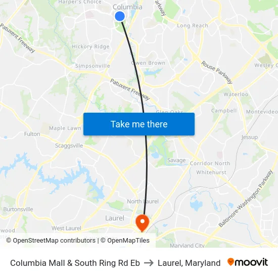 Columbia Mall & South Ring Rd Eb to Laurel, Maryland map