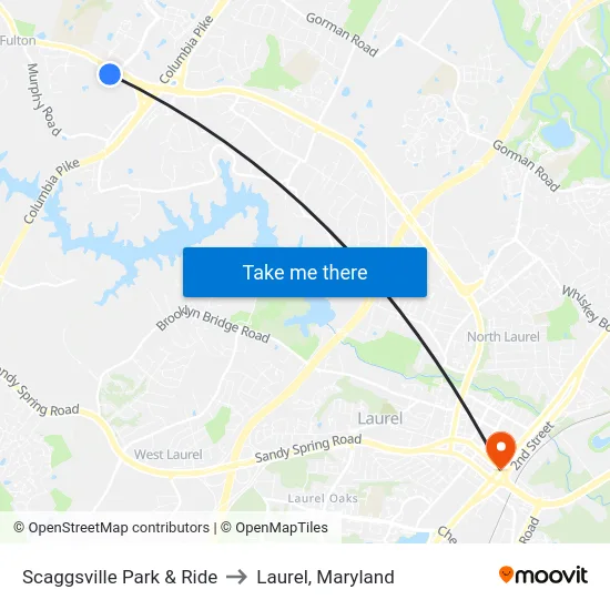 Scaggsville Park & Ride to Laurel, Maryland map