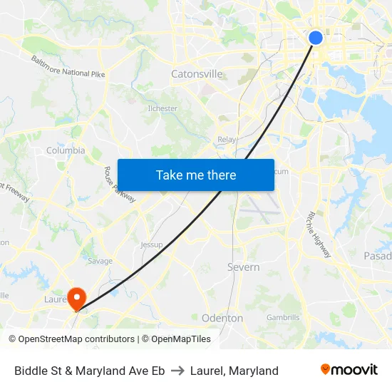 Biddle St & Maryland Ave Eb to Laurel, Maryland map