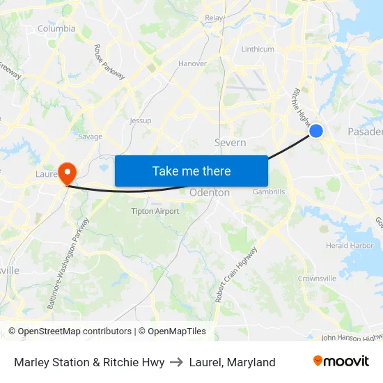 Marley Station & Ritchie Hwy to Laurel, Maryland map