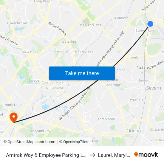 Amtrak Way & Employee Parking Lot Nb to Laurel, Maryland map