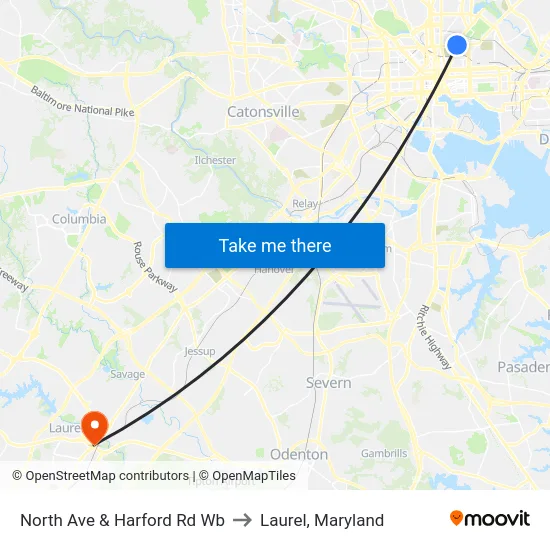 North Ave & Harford Rd Wb to Laurel, Maryland map