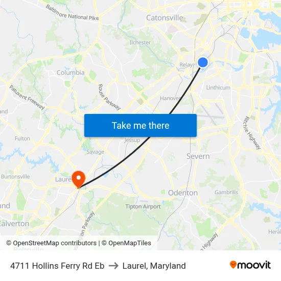 4711 Hollins Ferry Rd Eb to Laurel, Maryland map