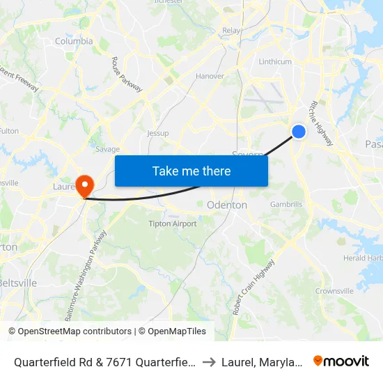 Quarterfield Rd & 7671 Quarterfield to Laurel, Maryland map