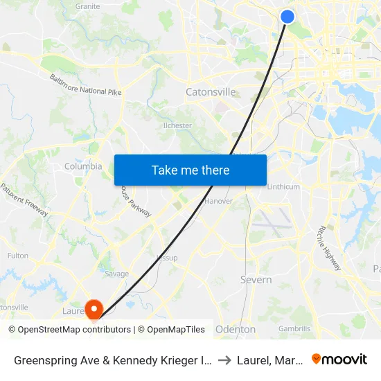Greenspring Ave & Kennedy Krieger Institute Nb to Laurel, Maryland map
