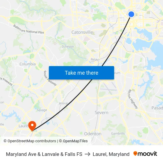 Maryland Ave & Lanvale & Falls FS to Laurel, Maryland map