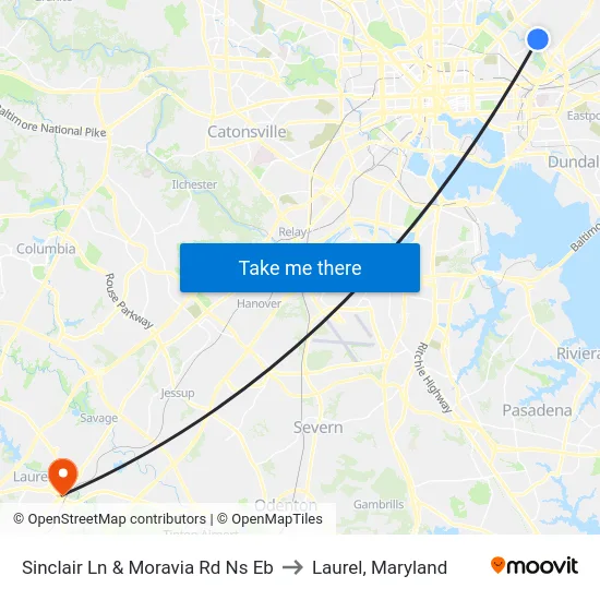Sinclair Ln & Moravia Rd Ns Eb to Laurel, Maryland map