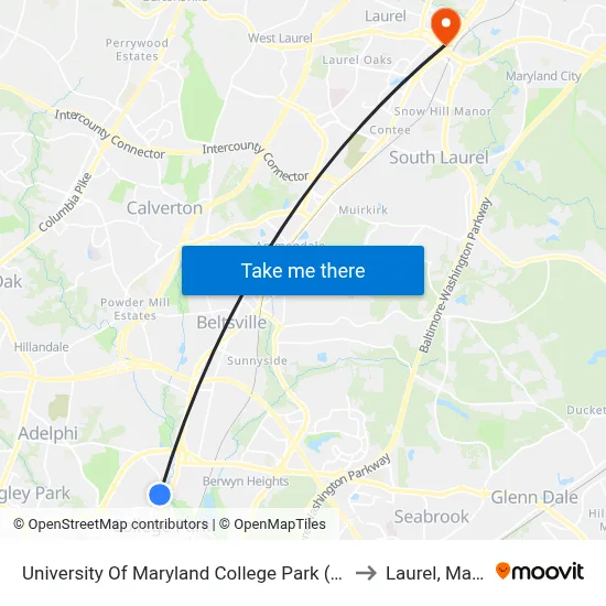University Of Maryland College Park (Stadium Dr.) Nb to Laurel, Maryland map