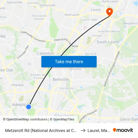 Metzerott Rd (National Archives at College Park) Wb to Laurel, Maryland map