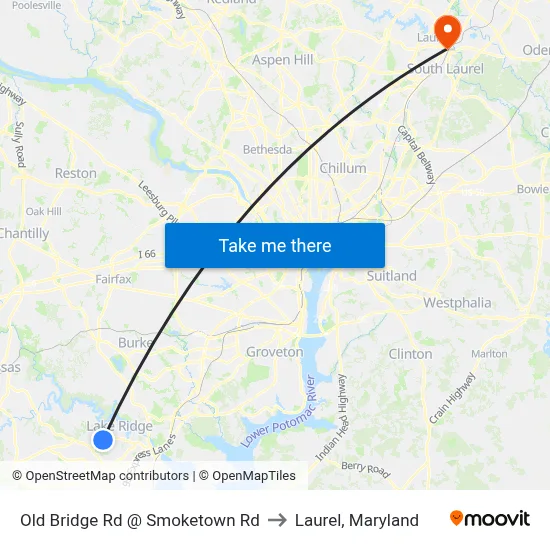 Old Bridge Rd @ Smoketown Rd to Laurel, Maryland map